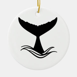 Ocean Wave Whale Tail Silhouette Ceramic Tree Decoration