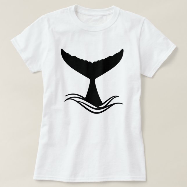Ocean Wave Whale Tail Silhouette T-Shirt (Design Front)