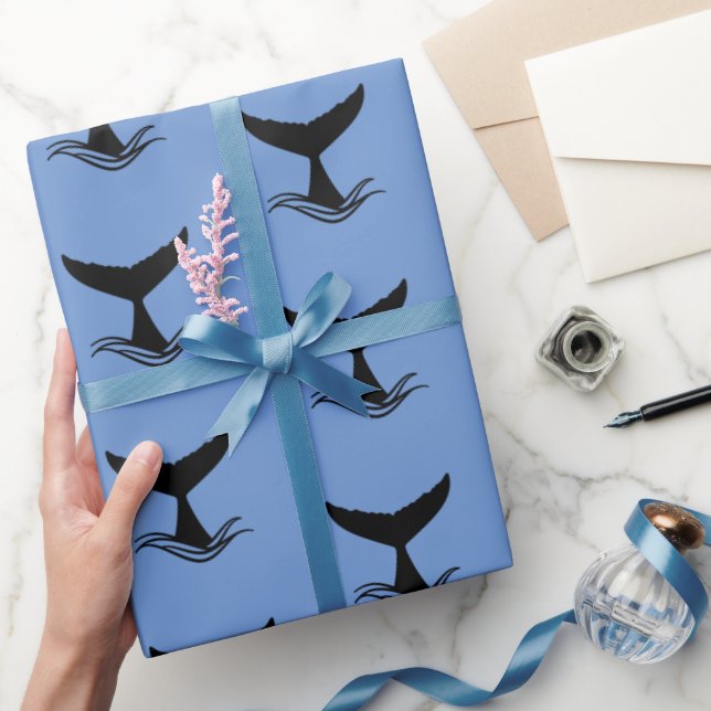 Ocean Wave Whale Tail Silhouette Wrapping Paper (Gifting)
