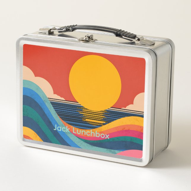 Ocean Waves Abstract Custom Name Metal Lunch Box (Front)