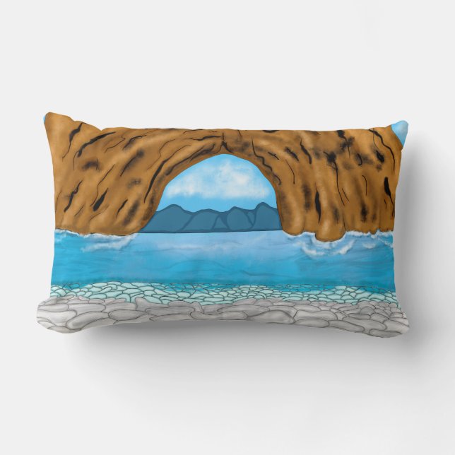 Ocean Waves and Canyon Drawing  Lumbar Cushion (Front)