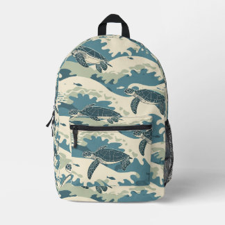 Ocean Waves and Turtles Design Printed Backpack