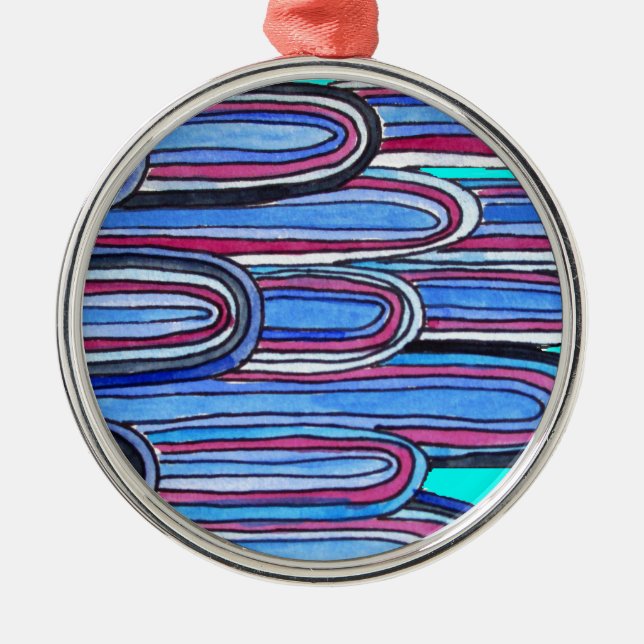 Ocean Waves aqua blue pattern Metal Tree Decoration (Front)