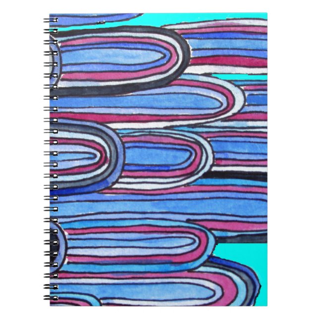 Ocean Waves aqua blue pattern Spiral Notebook (Front)