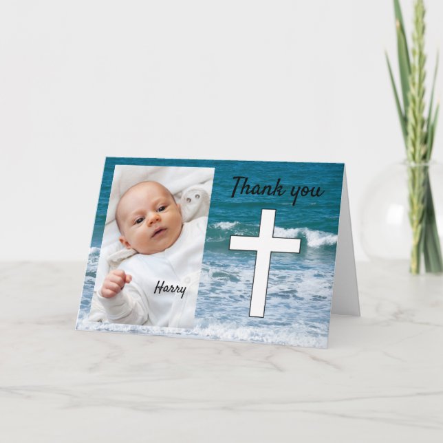 Ocean waves baptism thank you card (Front)