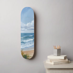 Ocean Waves   Beach Coastal Painted Skateboard