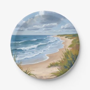 Ocean Waves   Beach Coastal Painting Paper Plate