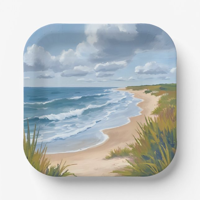 Ocean Waves | Beach Coastal Painting Paper Plate (Front)