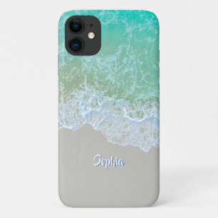Ocean Waves, Beach Sand, White Script Name Case-Mate iPhone Case