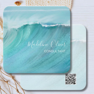 Ocean Waves Beach Sea Travel QR Code Modern Square Business Card