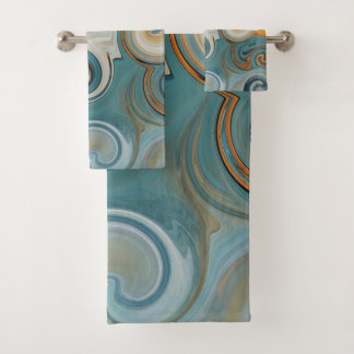 Ocean Waves Beach Teal Blue Abstract 74 Bath Towel Set