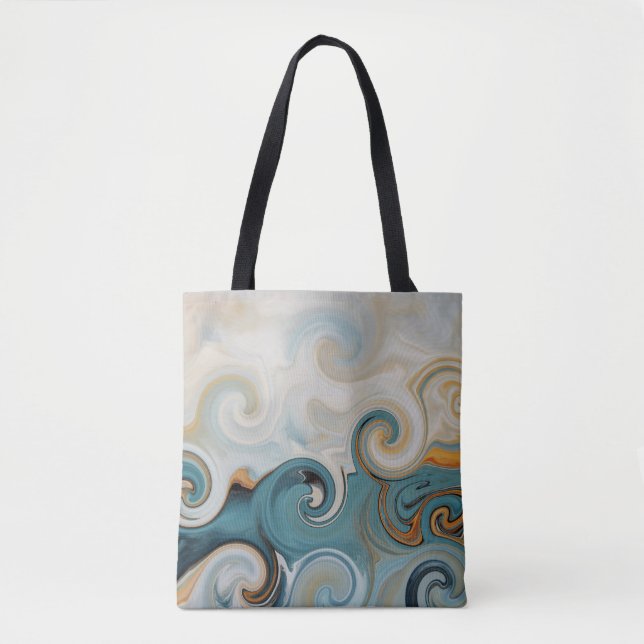 Ocean Waves Beach Teal Blue Abstract 74 Tote Bag (Front)