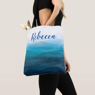 Ocean Waves Beach Watercolor Tote Bag, Turquoise Bag
