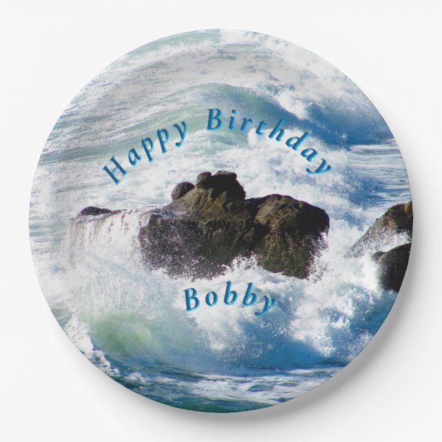 Ocean Waves Birthday Paper Plate (Front)
