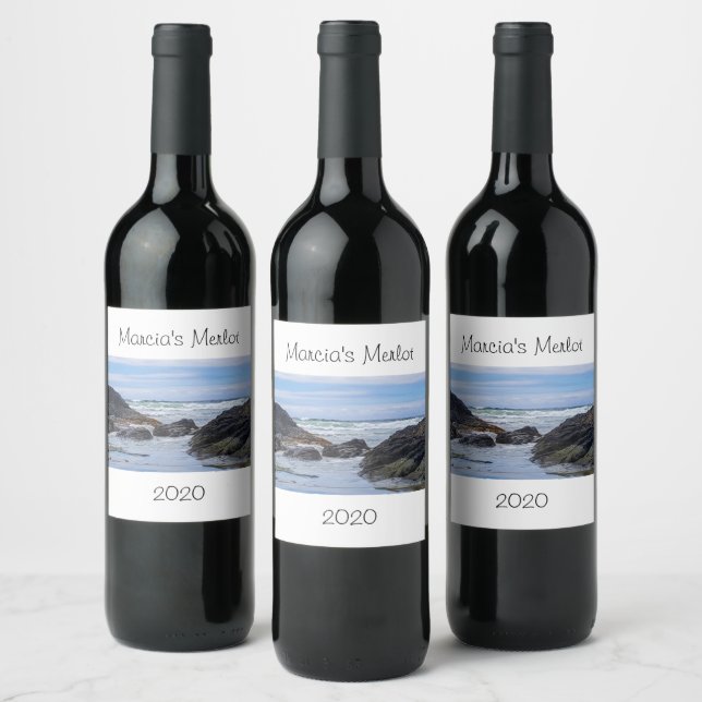 Ocean Waves Blue Green Personalised Wine Label (Bottles)