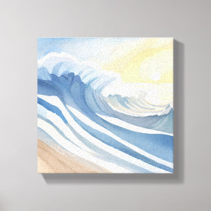 Ocean Waves Blue Watercolor Canvas Print