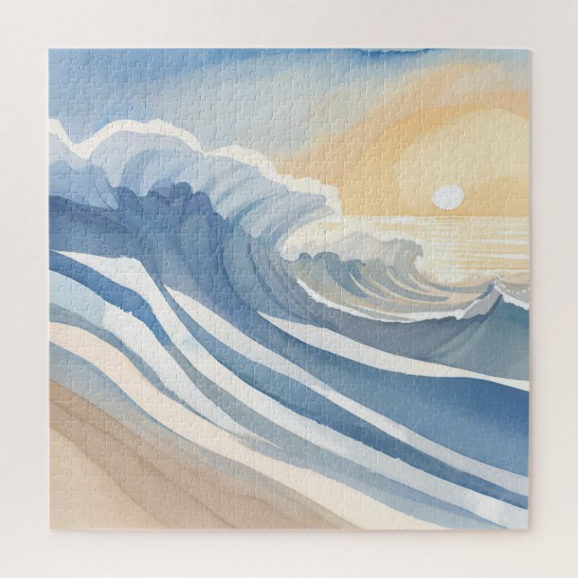 Ocean Waves | Blue Watercolor  Jigsaw Puzzle (Vertical)