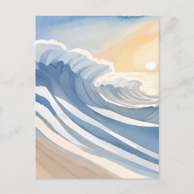 Ocean Waves | Blue Watercolor  Postcard (Front)