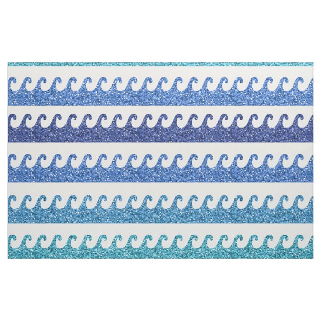 Ocean Waves Bright Blue Surfer Beach Surfing Fabric (Fat Quarter)