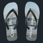 Ocean Waves Cape May New Jersey Jandals<br><div class="desc">Pretty Blue Sky with Light Fluffy White Clouds,  Blue Sea,  Crashing Ocean Waves and Beach Sand.  Original Photography by TamiraZDesigns.</div>