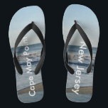 Ocean Waves Cape May Point New Jersey Jandals<br><div class="desc">Pretty Blue Sky with Light Fluffy White Clouds, Blue Sea, Crashing Ocean Waves and Beach Sand Unisex Flip Flops. Shown with Wide Black Straps and Black Footbed. See options for flip flops in Slim Straps for more strap colours. Perfect for your summertime fun, trips to the beach, vacations, honeymoon or...</div>