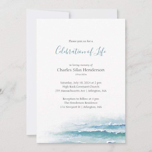 Ocean Waves Celebration of Life Invitation (Front)
