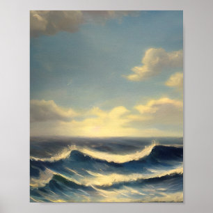 ocean waves cloudy sky nautical painting poster
