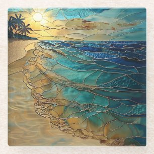 Ocean Waves Coastal Art Decor Glass Coaster