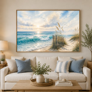 Ocean Waves Coastal Poster Watercolor Wall Art