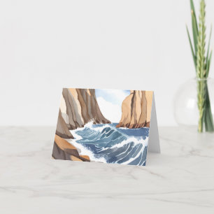 Ocean Waves Crashing   Coastal Beach Watercolor Card