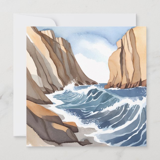 Ocean Waves Crashing | Coastal Beach Watercolor Card (Front)