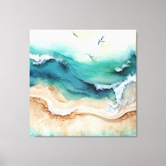 Ocean Waves Crashing on Shore Canvas Print