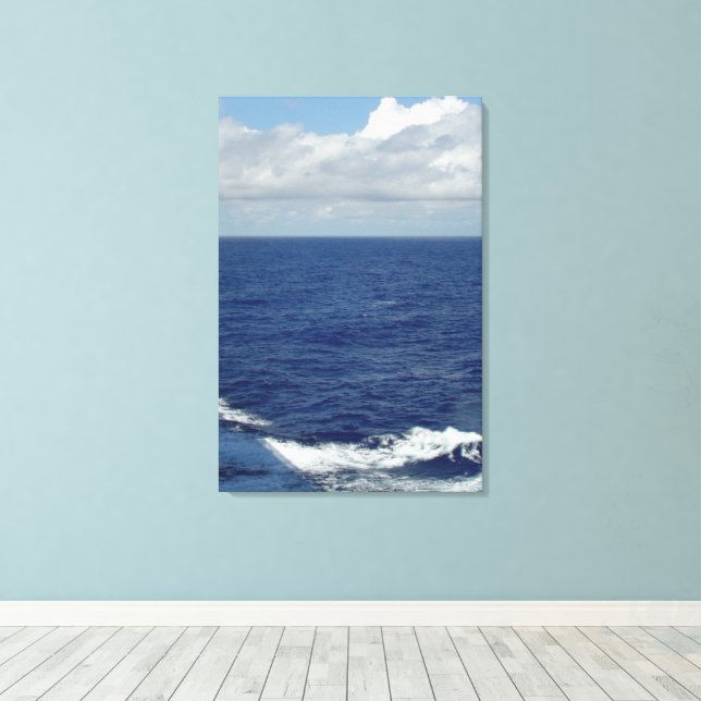 Ocean Waves Fluffy White Clouds Blue Sky Canvas Print (Insitu(Wood Floor))