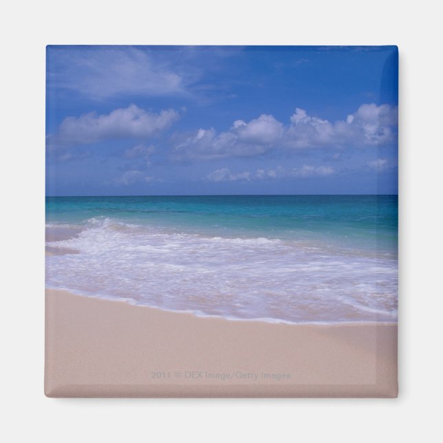 Ocean waves foaming onto sandy beach magnet (Front)