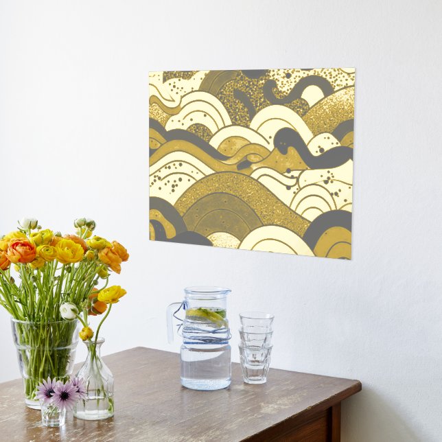 Ocean Waves Gold Foil With a Dark Grey Background Prints (Laydown (Kitchen))