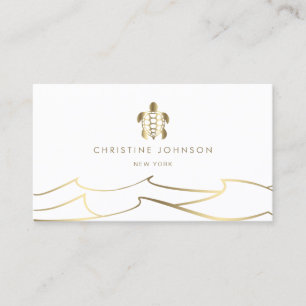 ocean waves golden sea turtle business card