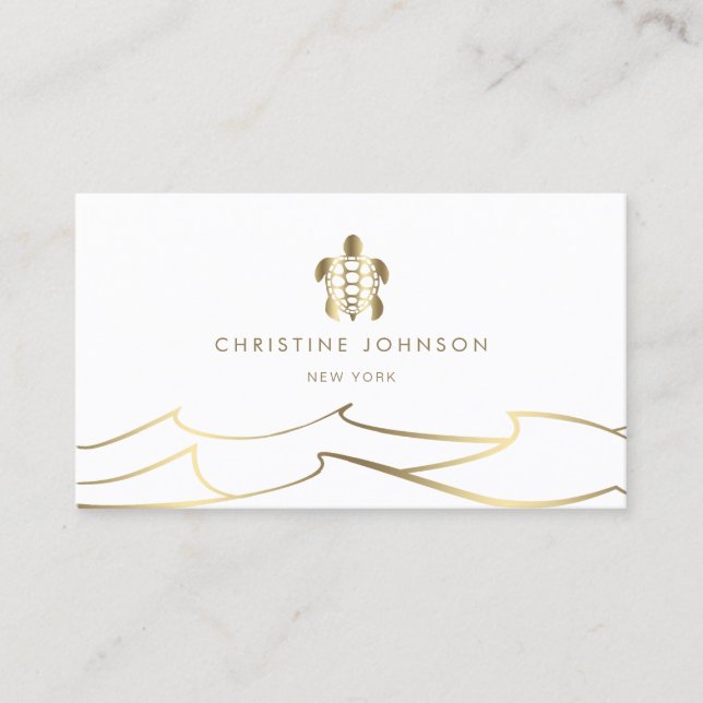 ocean waves golden sea turtle business card (Front)