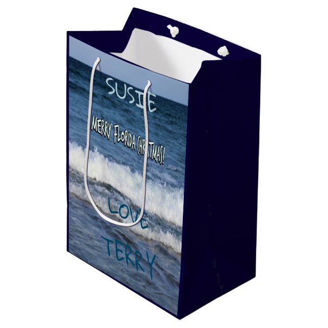 Ocean Waves Holiday Blessing Medium Gift Bag (Front Angled)