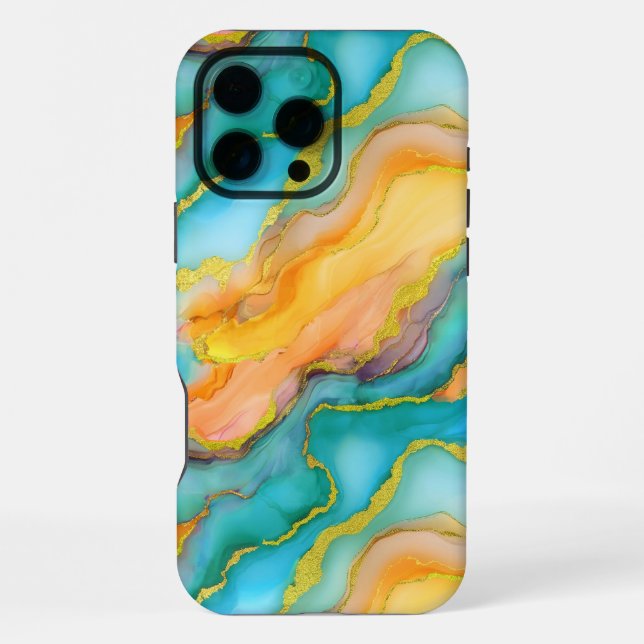  Ocean Waves in Teal and Yellow-Orange Pattern iPhone Case (Back)