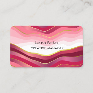 Ocean Waves Minimal Gold Curves Modern Pink Business Card