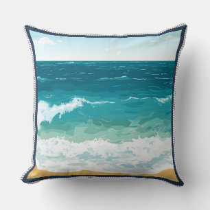 Ocean Waves Minimalist Coastal Beach Design Cushion