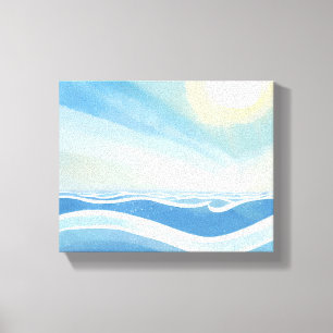Ocean Waves Modern Blue Watercolor Canvas Print