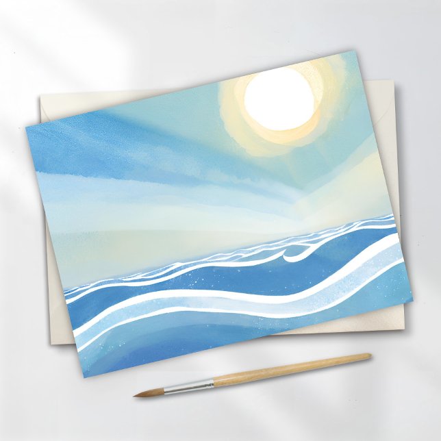 Ocean Waves | Modern Blue Watercolor Postcard (Creator Uploaded)