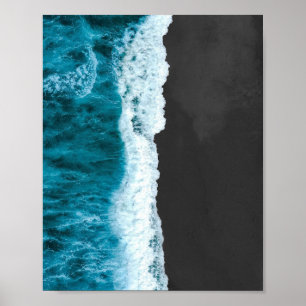 Ocean Waves on Black Sand Beach Poster