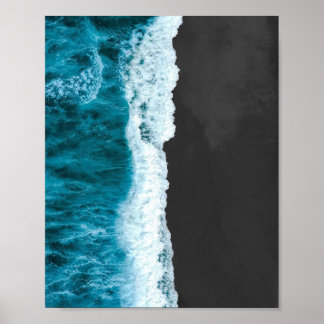 Ocean Waves on Black Sand Beach Poster