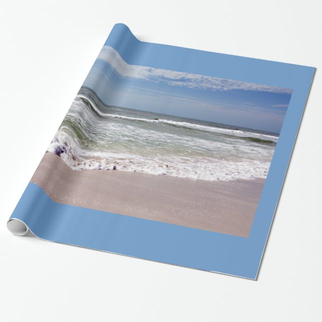 Ocean Waves on Pink Sandy Beach Wrapping Paper (Unrolled)