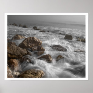 Ocean Waves on Rocky Beach Poster