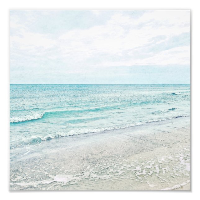 Ocean Waves Painting Aqua Light Blue Watercolor Photo Print (Front)