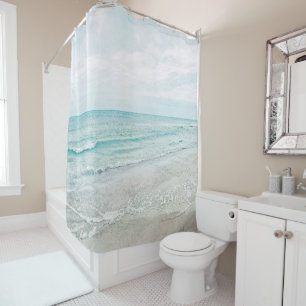 Ocean Waves Painting Aqua Light Blue Watercolor Shower Curtain