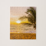 Ocean Waves Palm on the Beach Jigsaw Puzzle<br><div class="desc">Beautiful coconut palm on a tropical beach at sunset over the ocean,  this puzzle is fun for the whole family.</div>